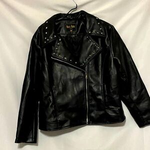 White Mark Black  Wo size 1X Vegan Leather Jacket with Studded‎ Accents Pockets